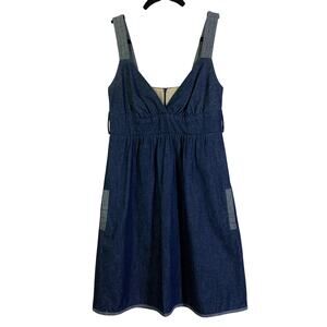 VOOM JOY HAN Dress Small Chambray Empire Waist Front Pockets Vintage‎ 90's Y2K